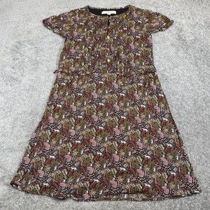 LOFT Dress Women XXS Petite Black Jungle Animal Palm Paradise Pintucked Side Tie